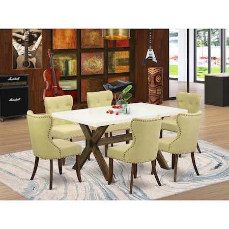 East West Furniture 7 Piece X-Style Dining Room Table Set - Distressed Jacobean X726SI737-7